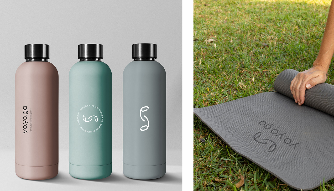 bottle of water and fitness rug with logo design