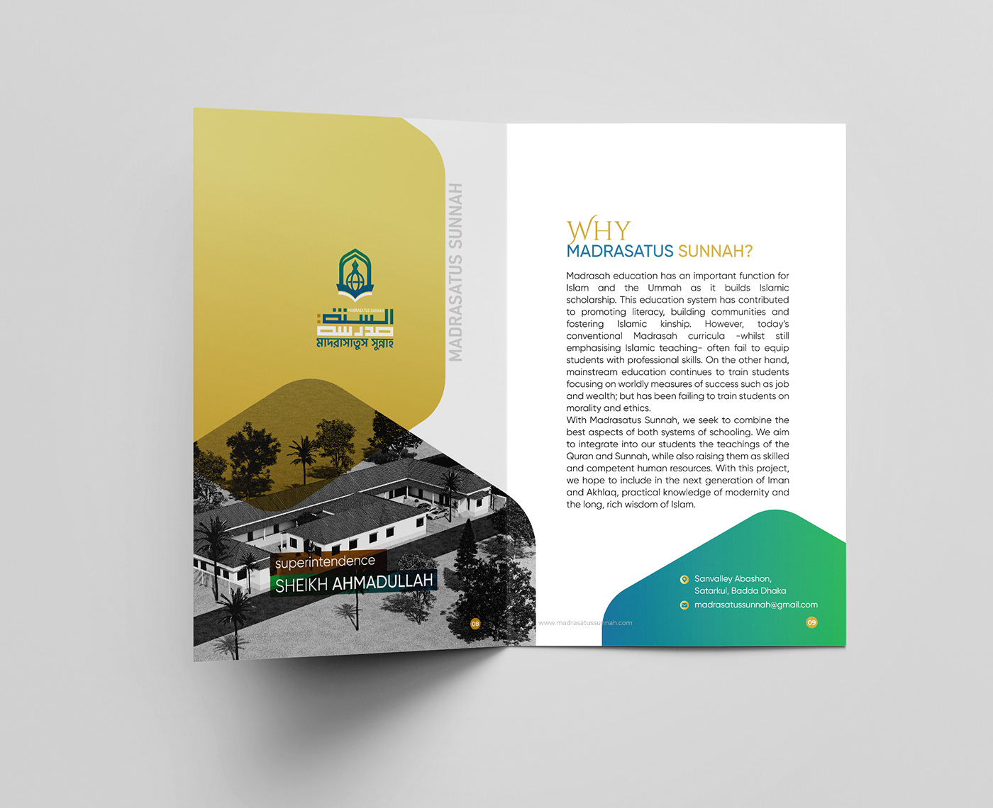 Corporate Brochure company profile 2 fold brochure bi-fold brochure Creative Design brand identity ahmadullah as sunnah foundation Education school