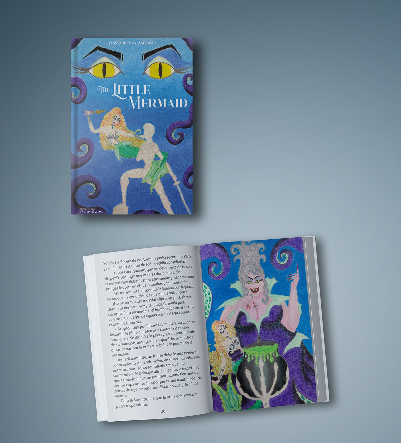 design graphic design  ilustration Tradicional art cuento maquetación ilustracion tecnica mixta Pastel Graso The Little Mermaid
