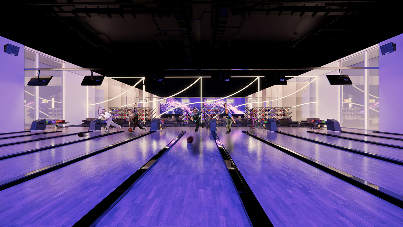 3D bowling center CGI design interior design  Render visualization