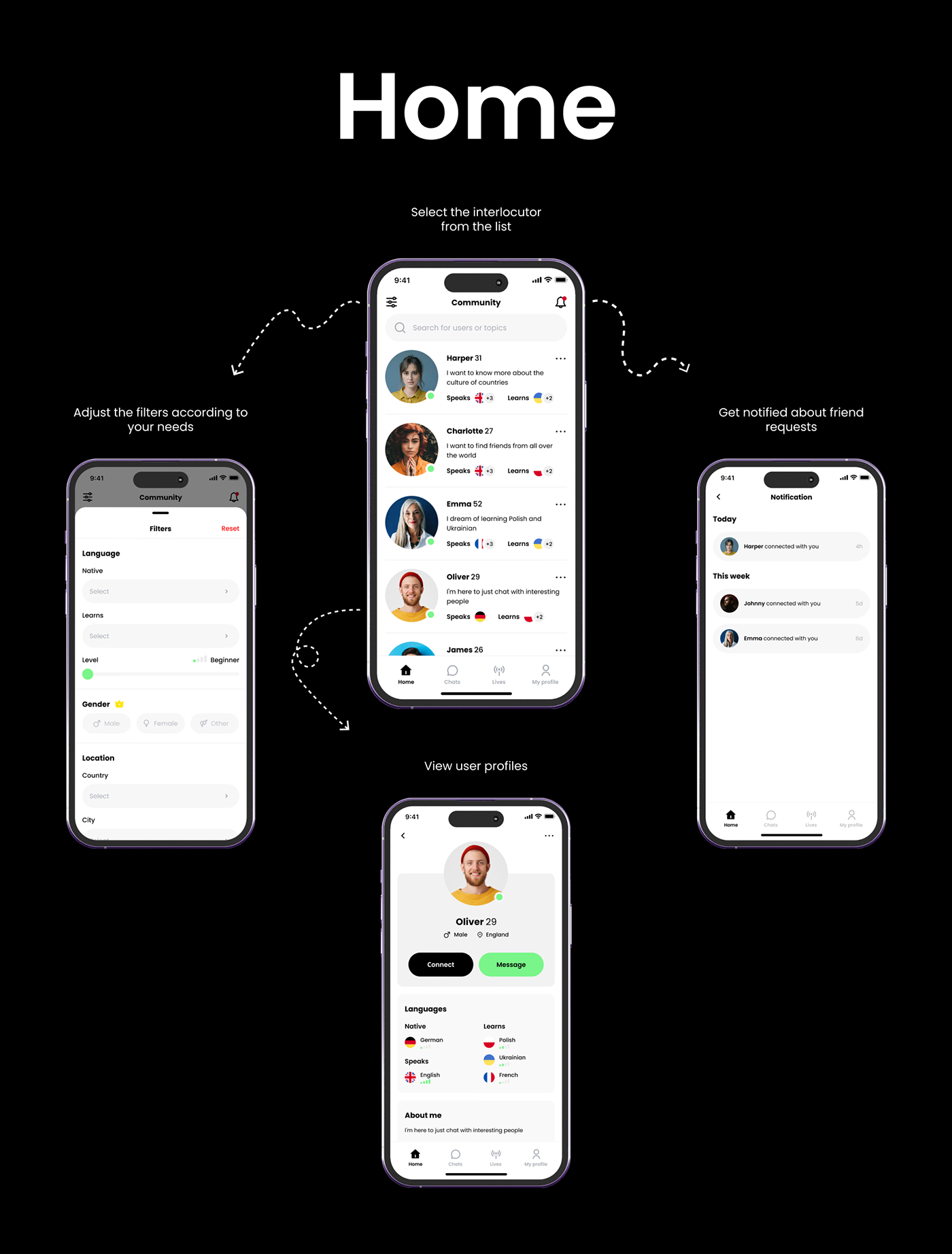 Education language messanger Mobile app UI/UX