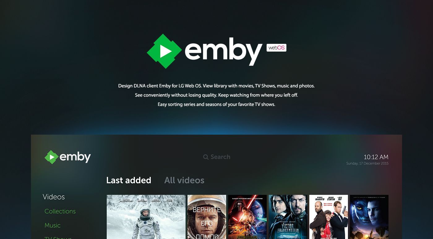 Emby lg webOS app design app design smart tv DLNA Client mediaserver media UI ui design