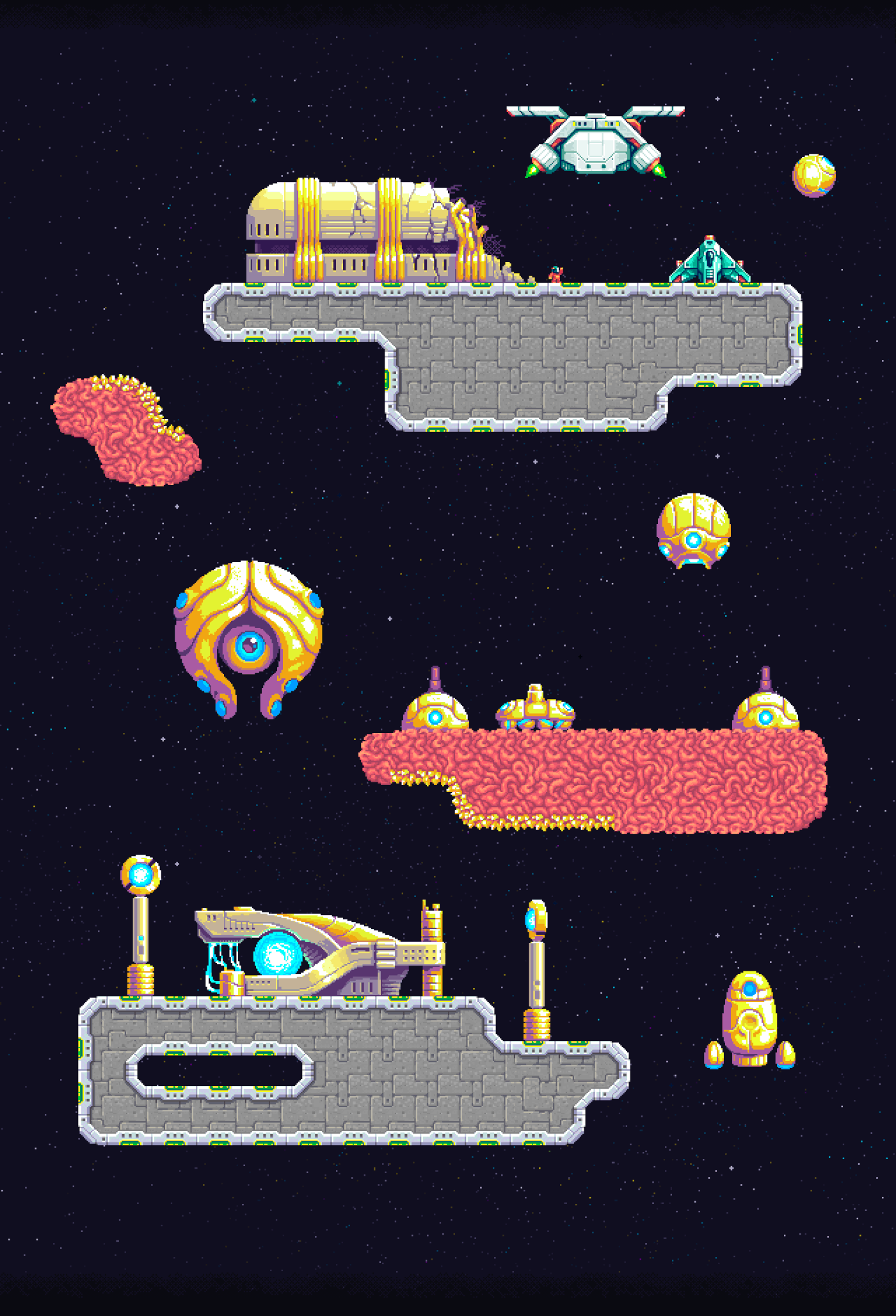 Spacesheep, tiles and enemy drones for a retro style 8bit game