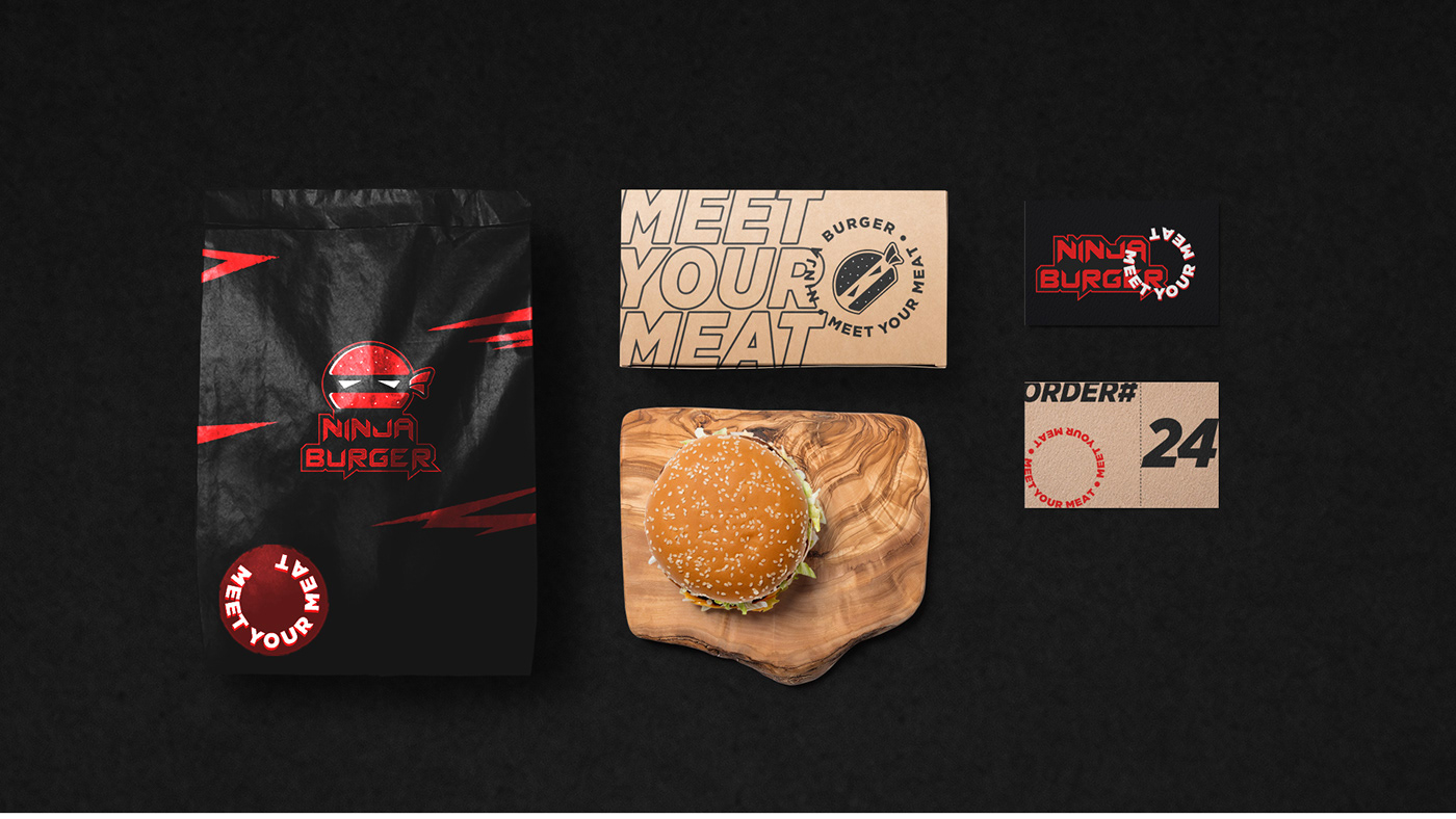 Brand Indentity branding  burger Food  logo logofolio logos meat ninja restaurant