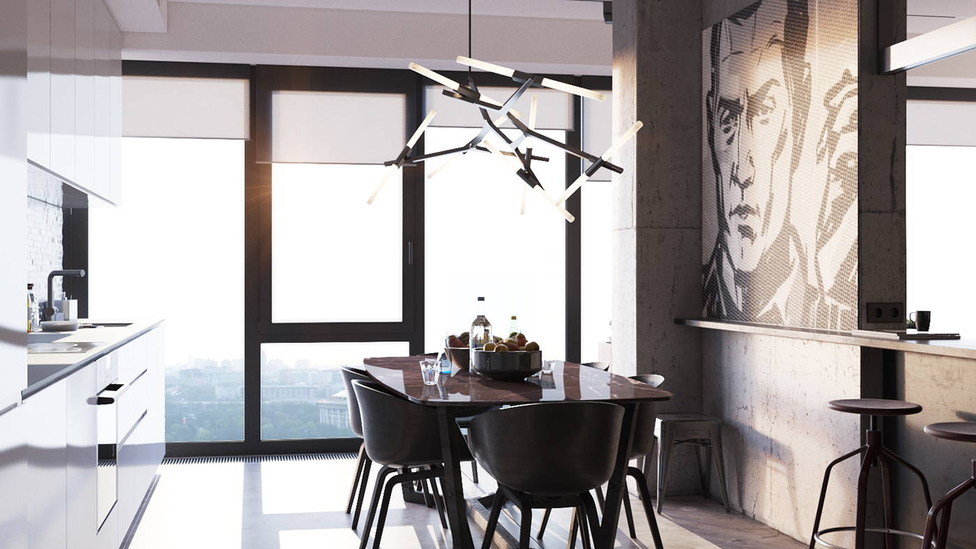 True Detective  apartments visualization corona renderer Interior design Sun MORNING contemporary LOFT
