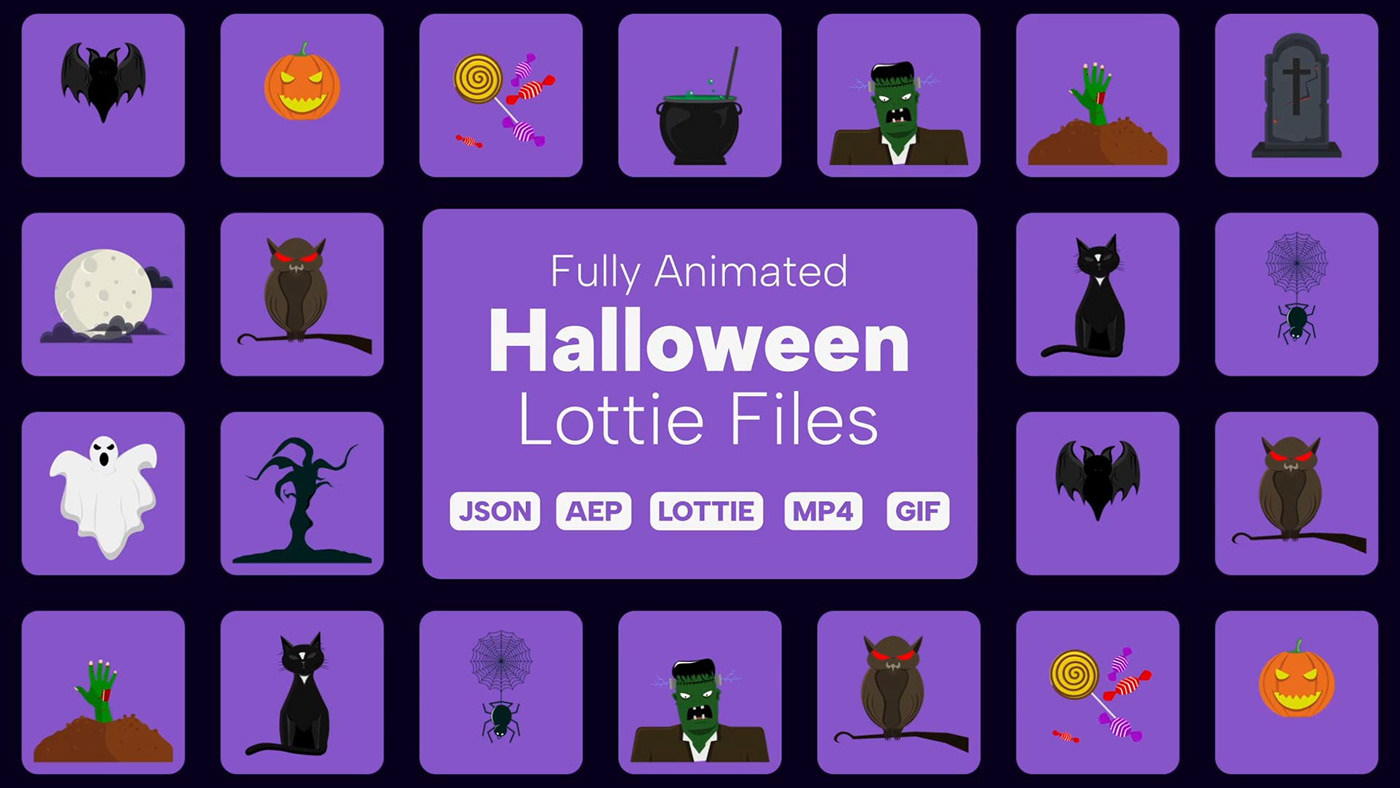 animated animation  cartoon Halloween json lottie  code Responsive svg vector
