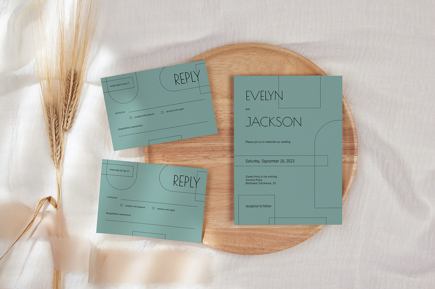 menu Invitation wedding thank you card design template etsy bundle minimal stationary