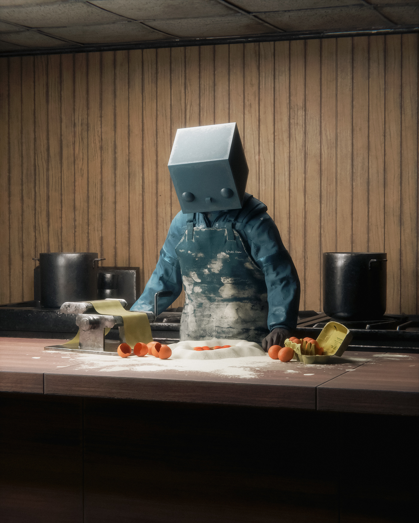 dark mood 3D Render Digital Art  art cooking Interior kitchen Pasta