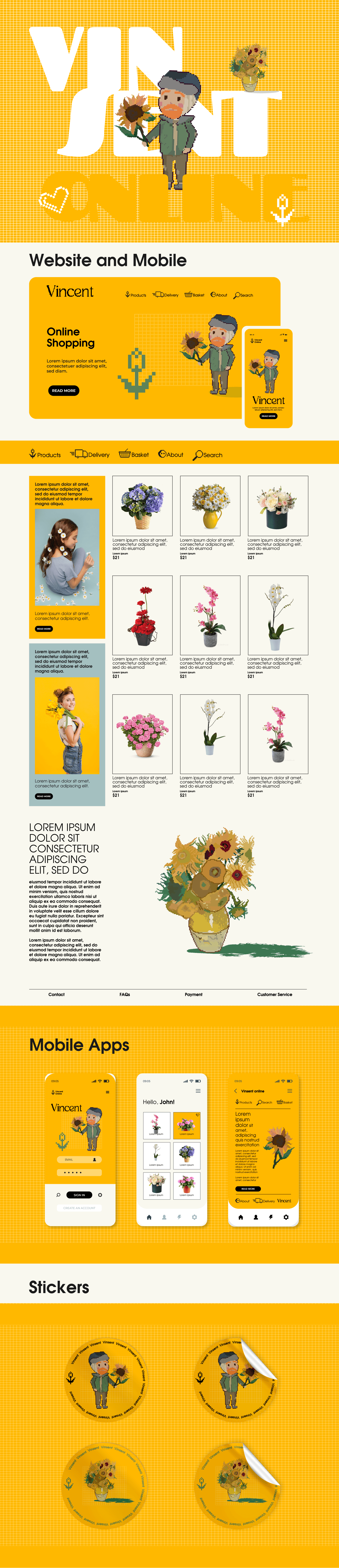 Pixel art pixels app Character design  online shopping van gogh vincent Gogh yellow Flowers