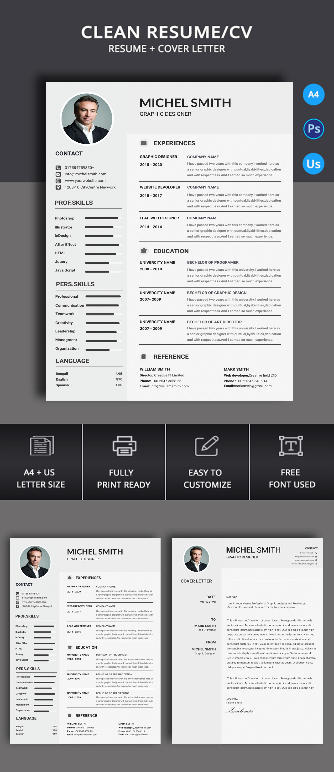 a4 corporate CV free download Free Resume Free Template Illustrator photoshop resume & cover resume template