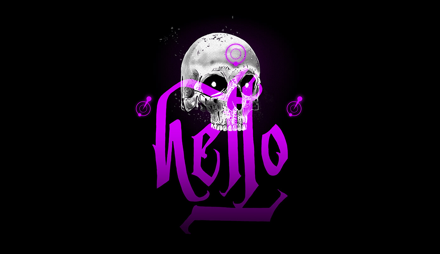 skull tattoo Drawing  ILLUSTRATION  neon graphic design  poster death