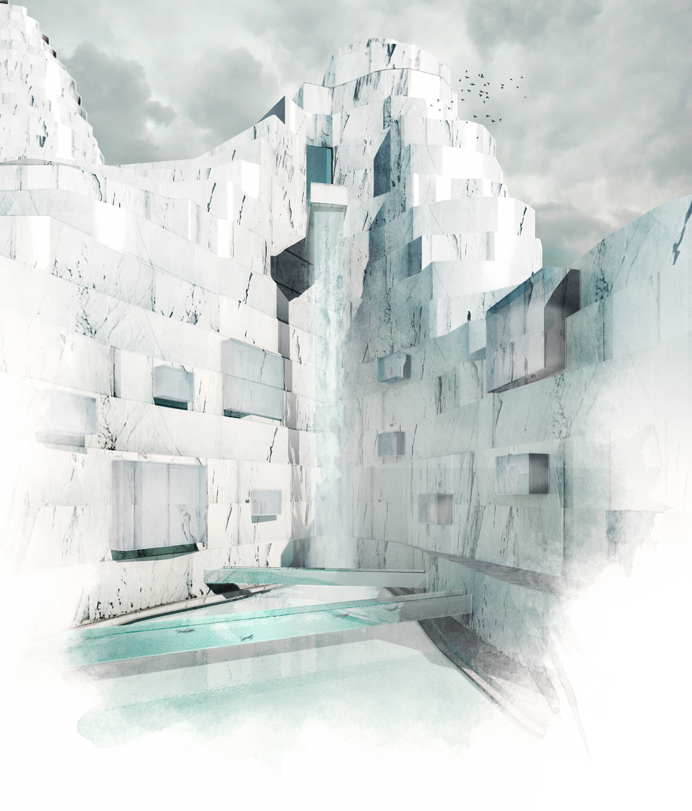 architecture quarry Marble thermal bath Pool water architecture competition