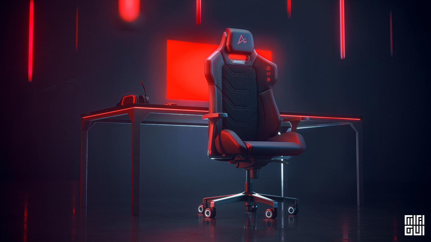 3D CGI chair game Gaming product animation Product CGI red visualization