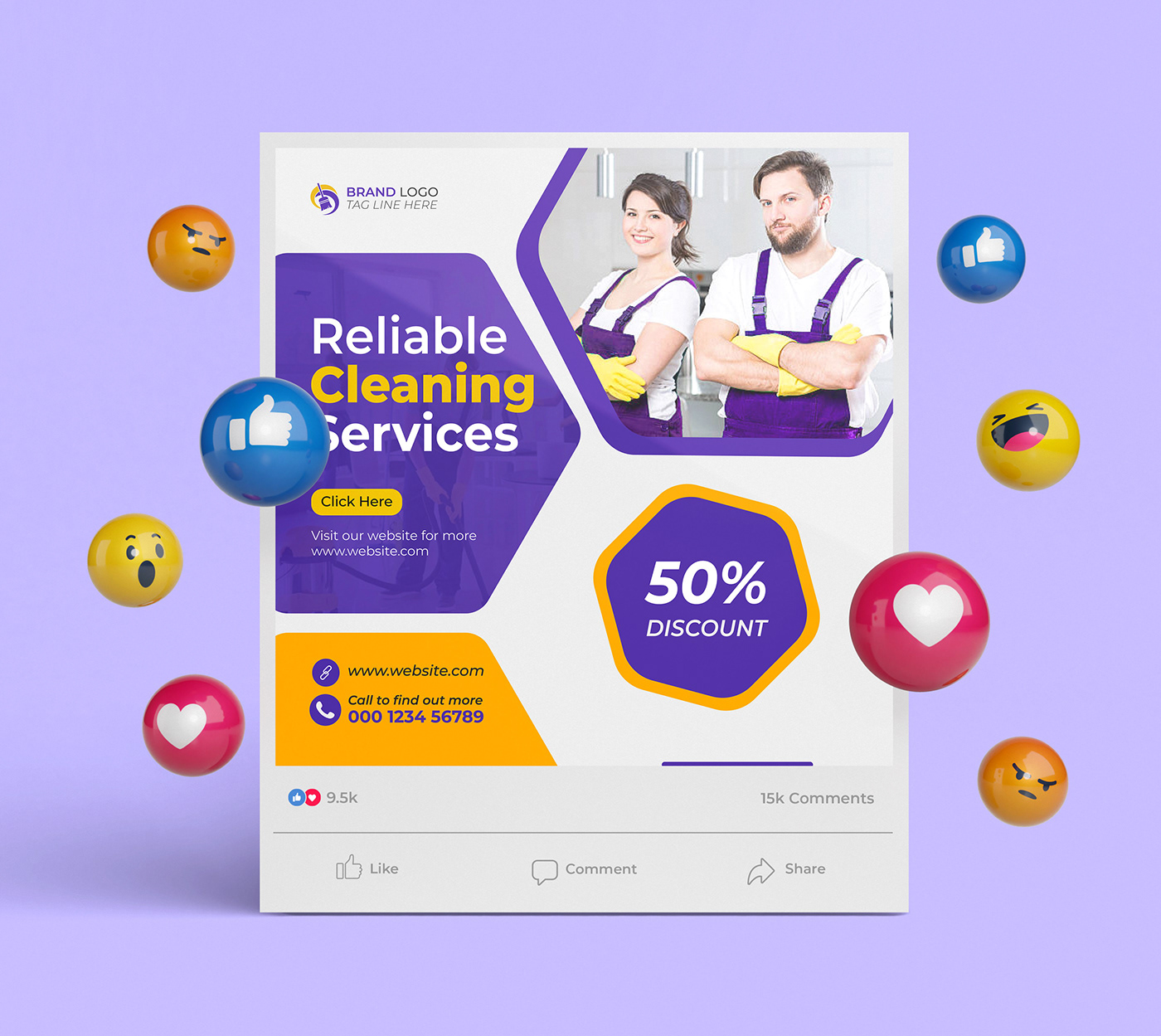 cleaning services square social media post template