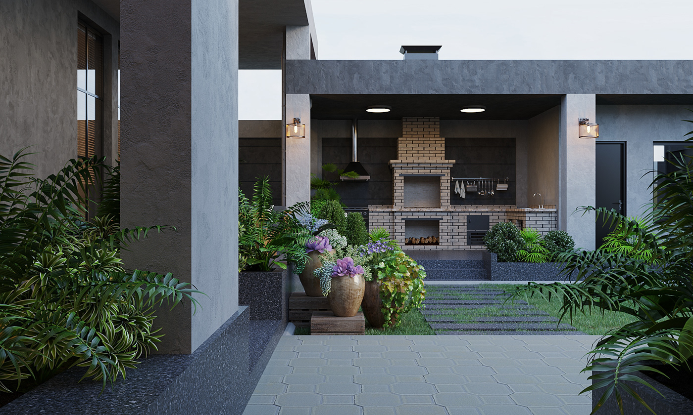 3ds max ArchiCAD architecture corona Courtyard Design exterior holidayhouse Pool villa design visualization