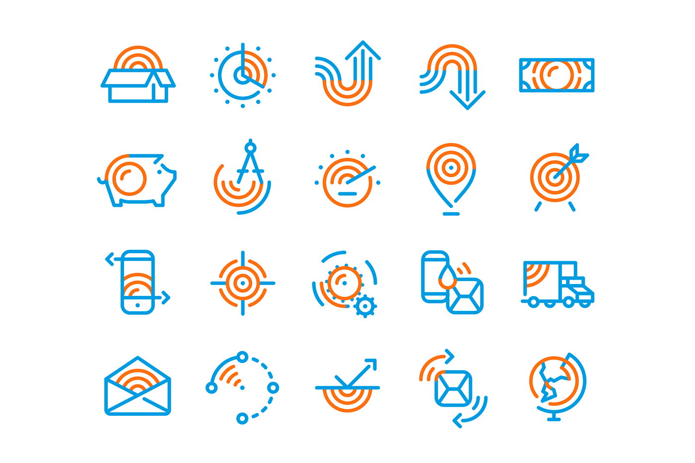 icons ripple Icon pictogram barcelona blue Rebrand corporate line sintesis minimal pitney bowes PitneyBowes
