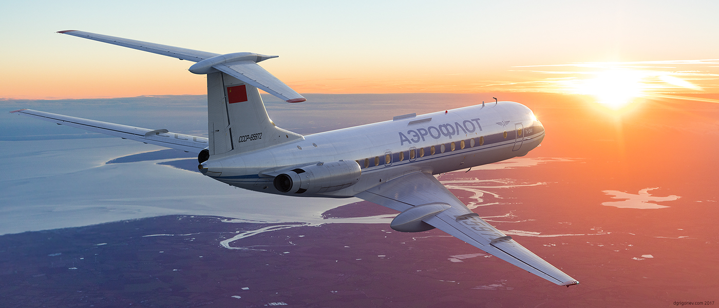 Tupolev airplane Aircraft V-ray rendering photorealistic 3dsmax Maya Render aeroflot