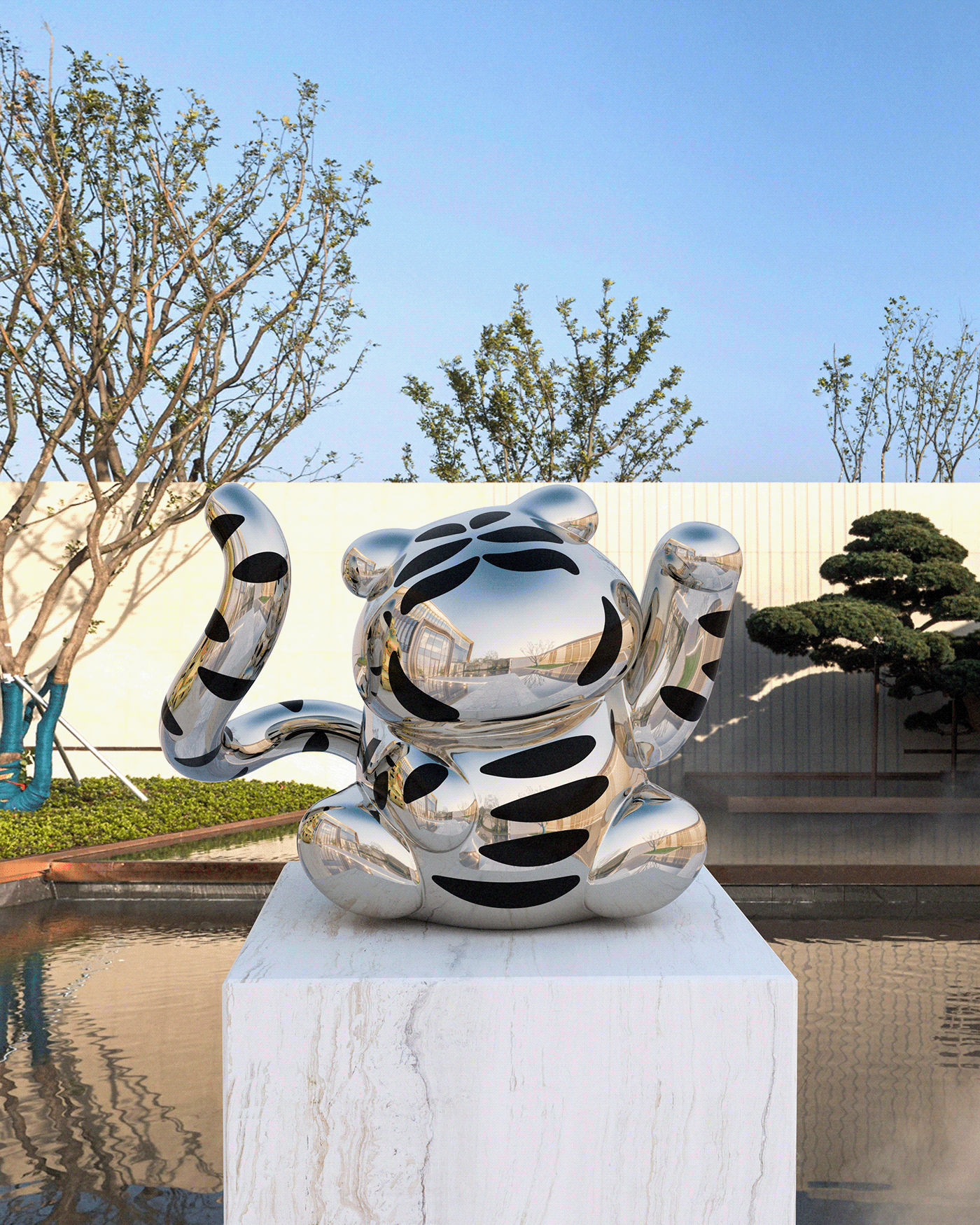 contemporary art lucky cat maneki neko modern sculpture sculpture stainless steel sculpture tiger tiger sculpt Year of tiger 2022 Lunar New Year