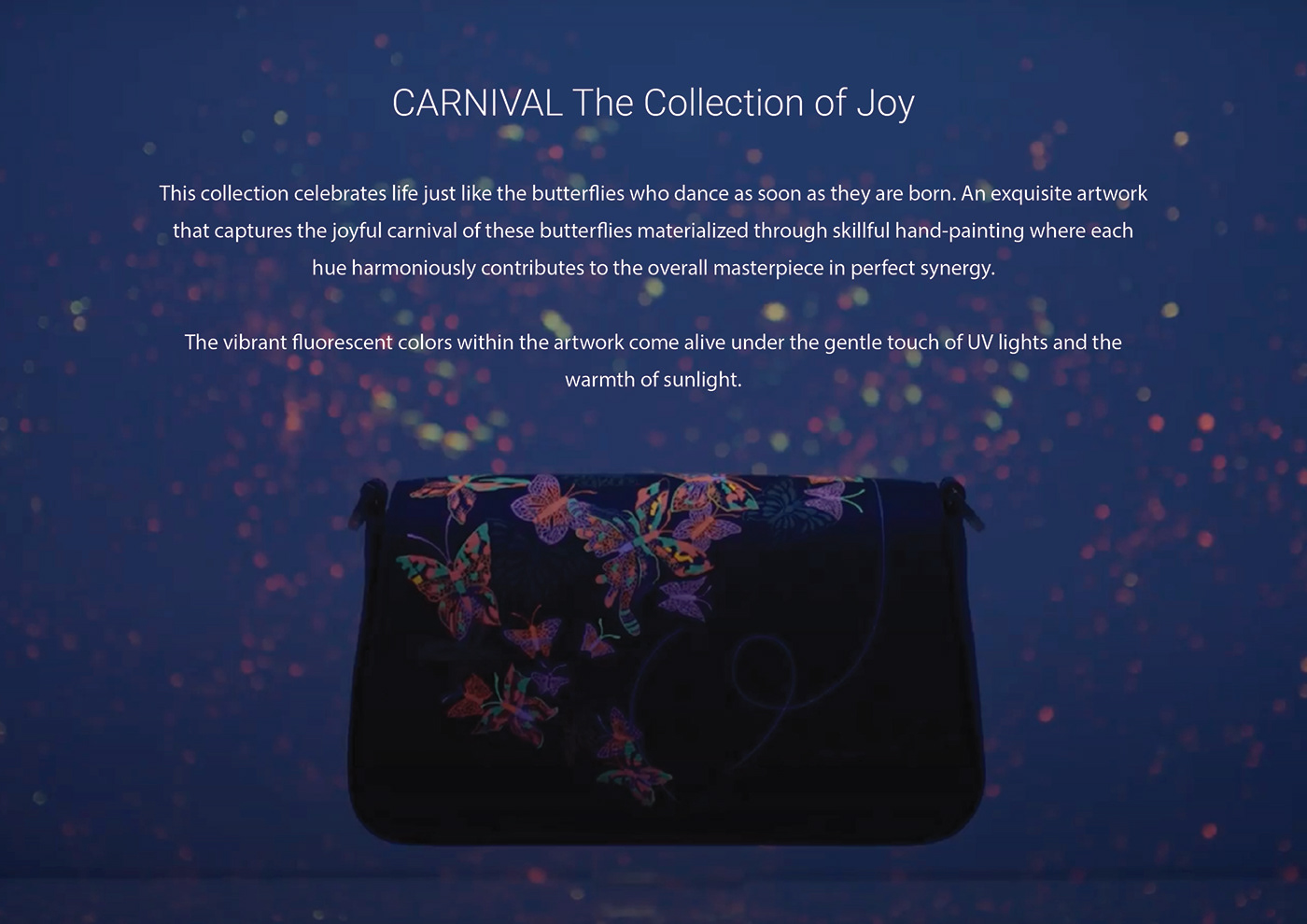Fun vibrant handbag glow in the dark neon joyful colorful artwork artistic glowing