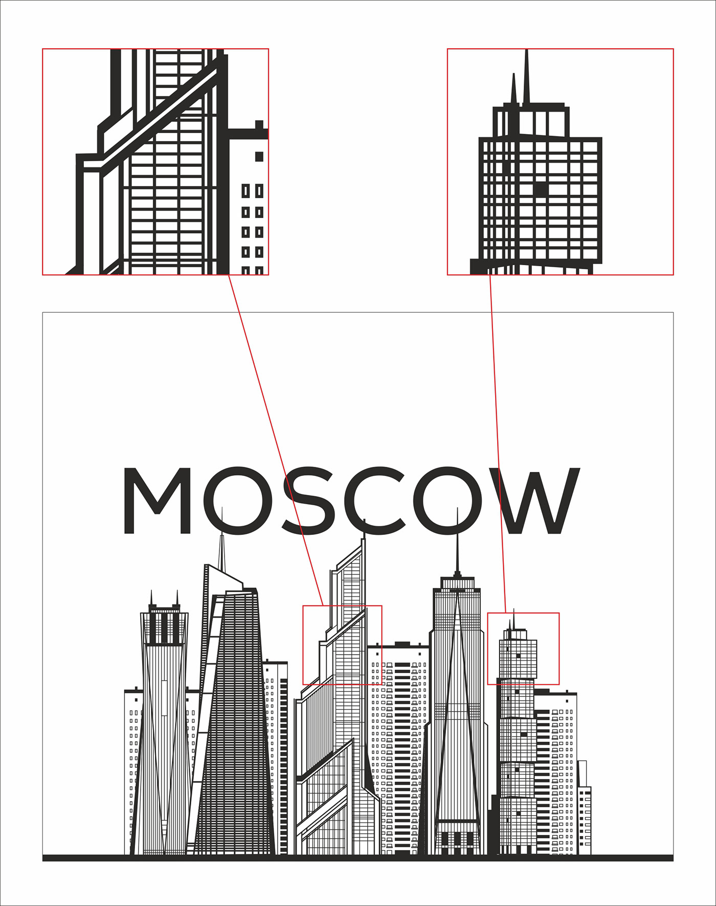 Moscow skysraper poster city black and white skyscrapers city poster lines