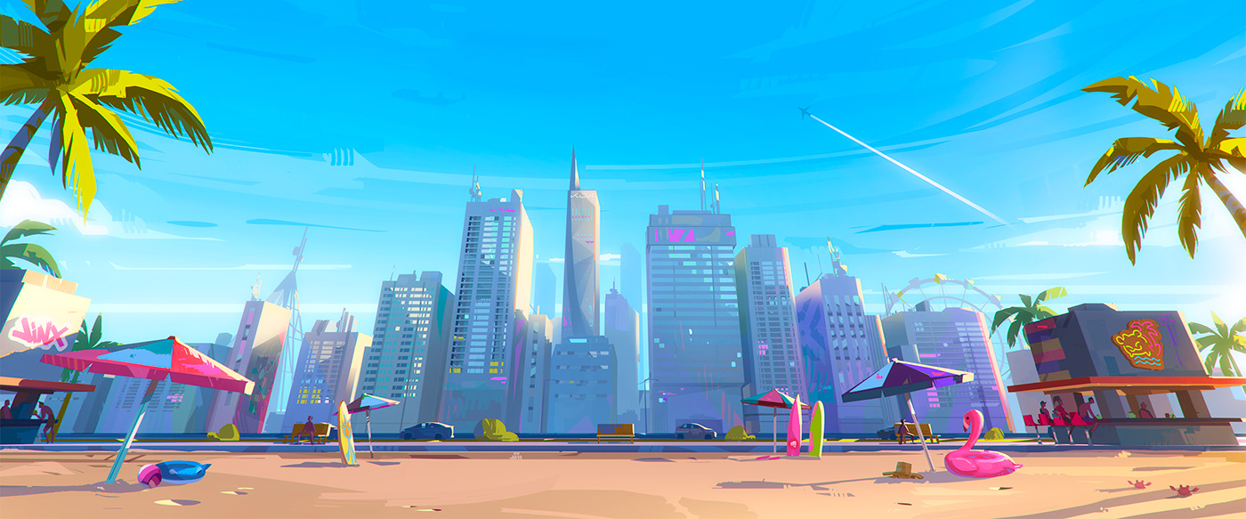 animation  background beach colors conceptart Cyberpunk environment pop riot SKY