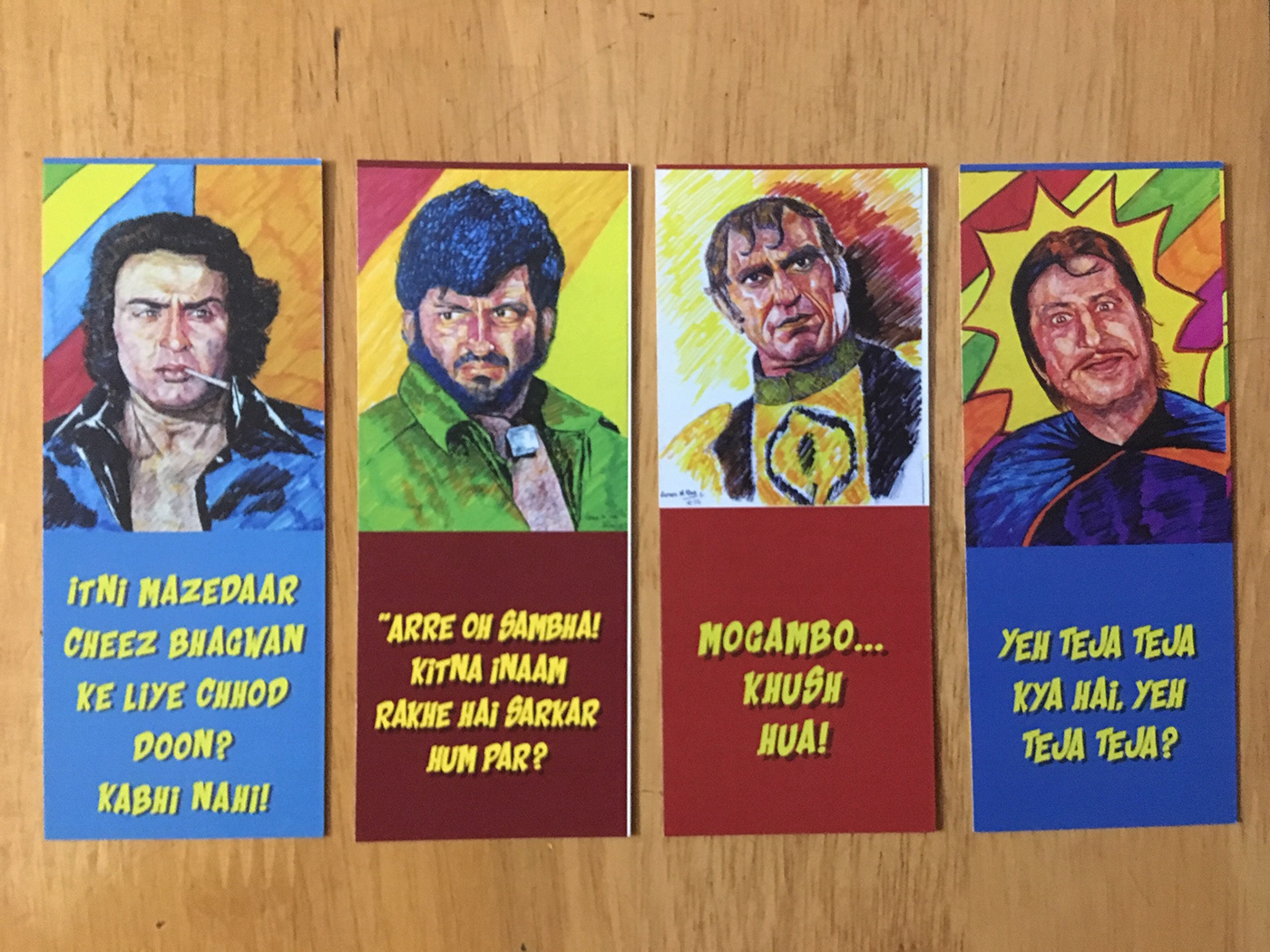 bookmarks Pop Art adobe illustrator bollywood villains bookmark design adobe quirky fun bookmark design design