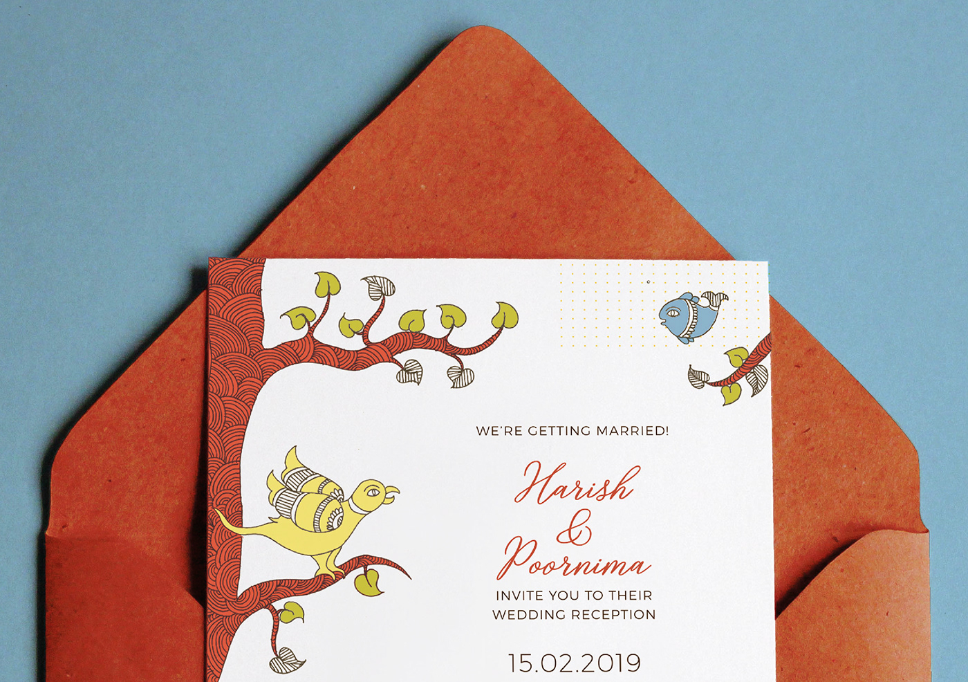 handmade indian Invitation invite Kalamkari Nature parrot wedding chennai Madras