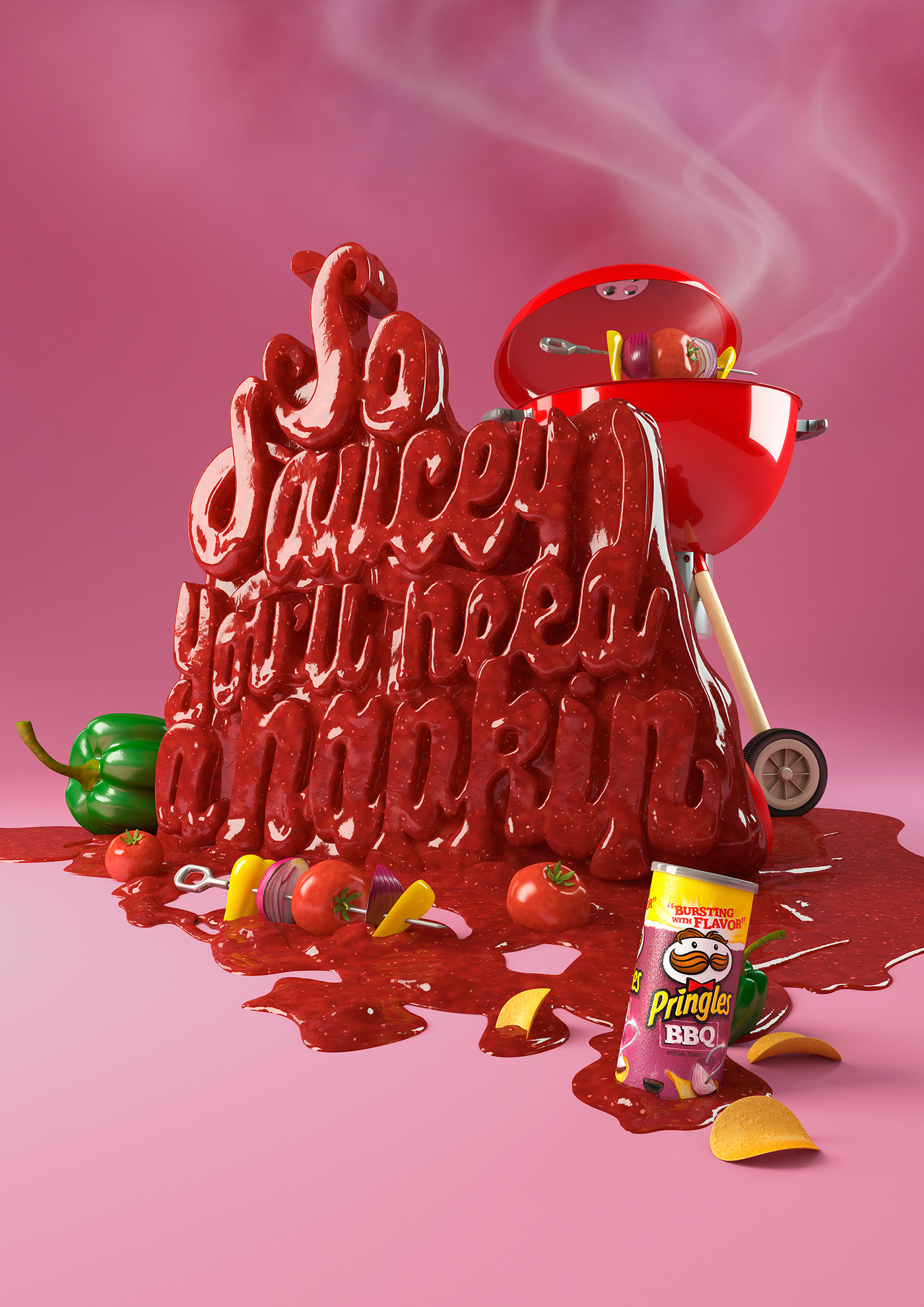 pringles CGI typography 3D Type lettering food textures