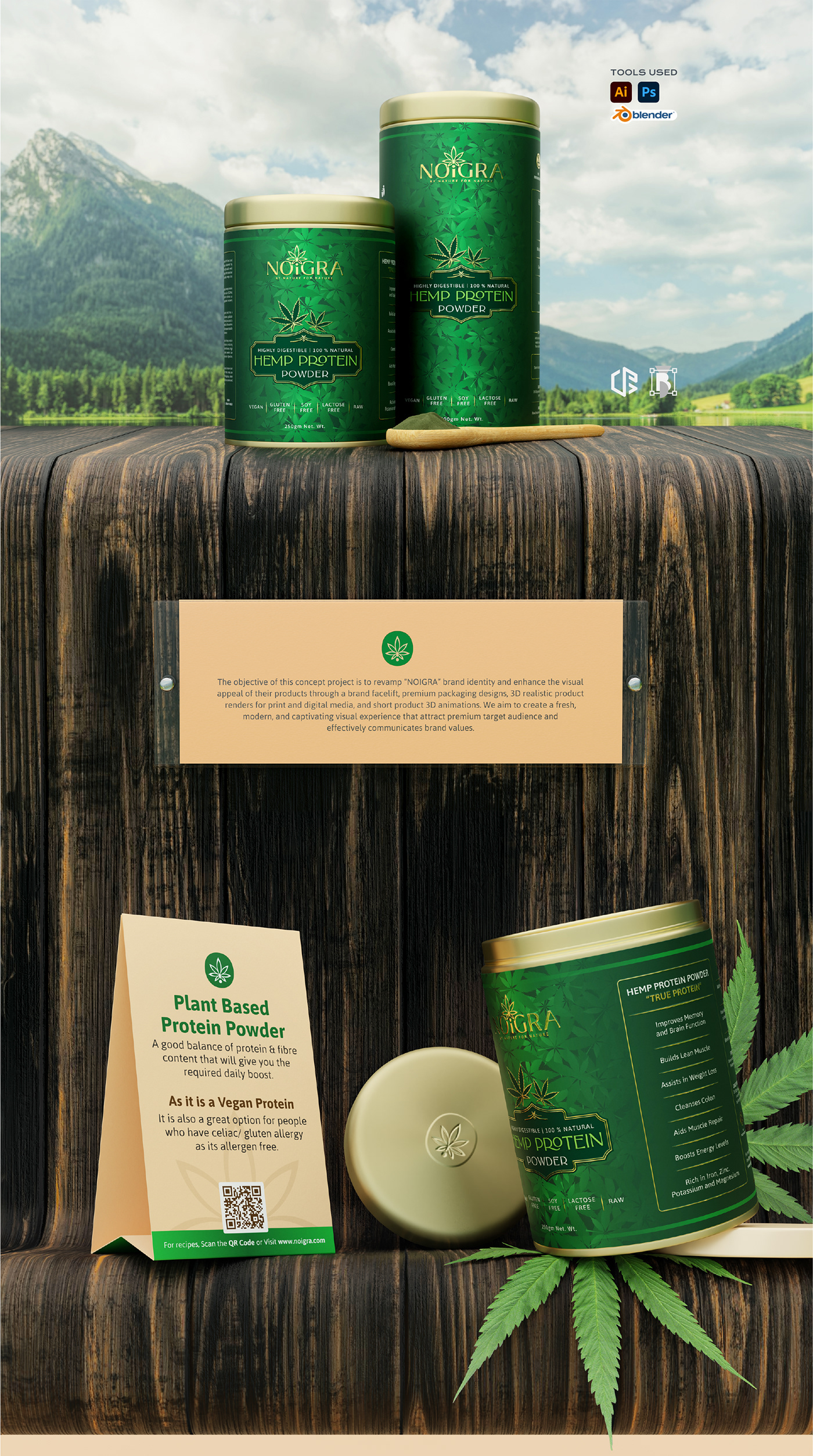 hemp protein natural luxury rebranding Packaging brand identity 3d modeling 3d animation concept design