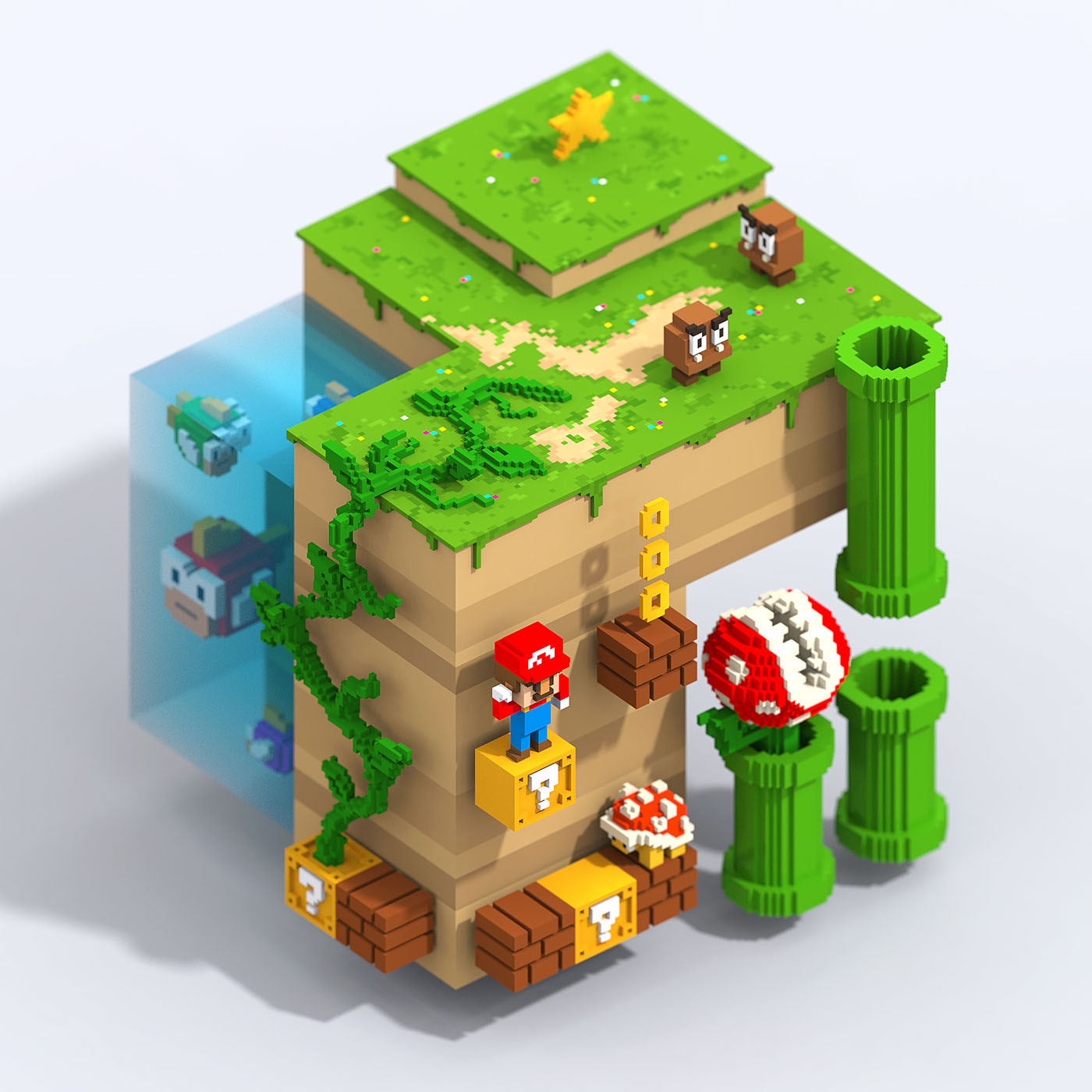 mario Mario Bros Nintendo N64 snes Retro voxel voxelart Magicavoxel Game Art