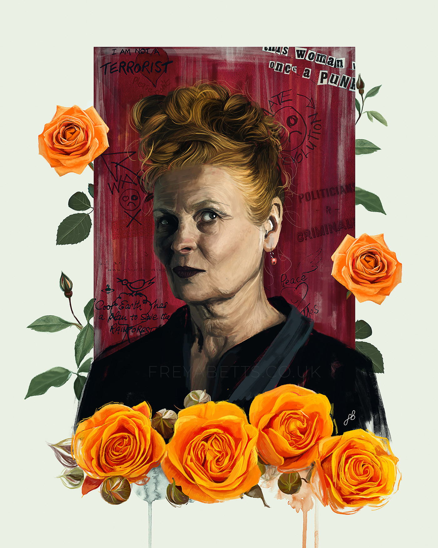 women punk Fashion  rose flower portrait