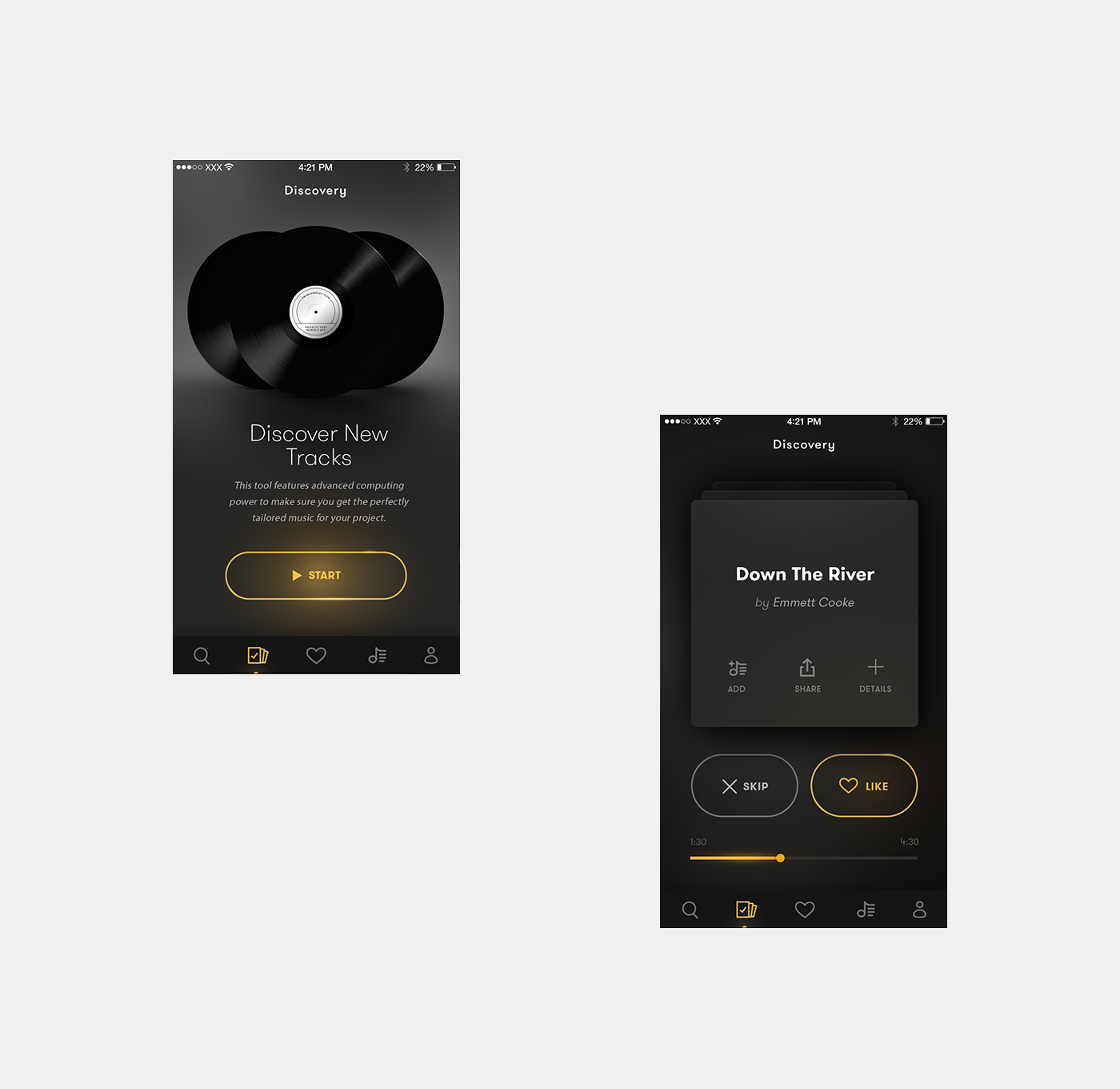dark theme app design music discovery premiumbeat Shutterstock premium beat
