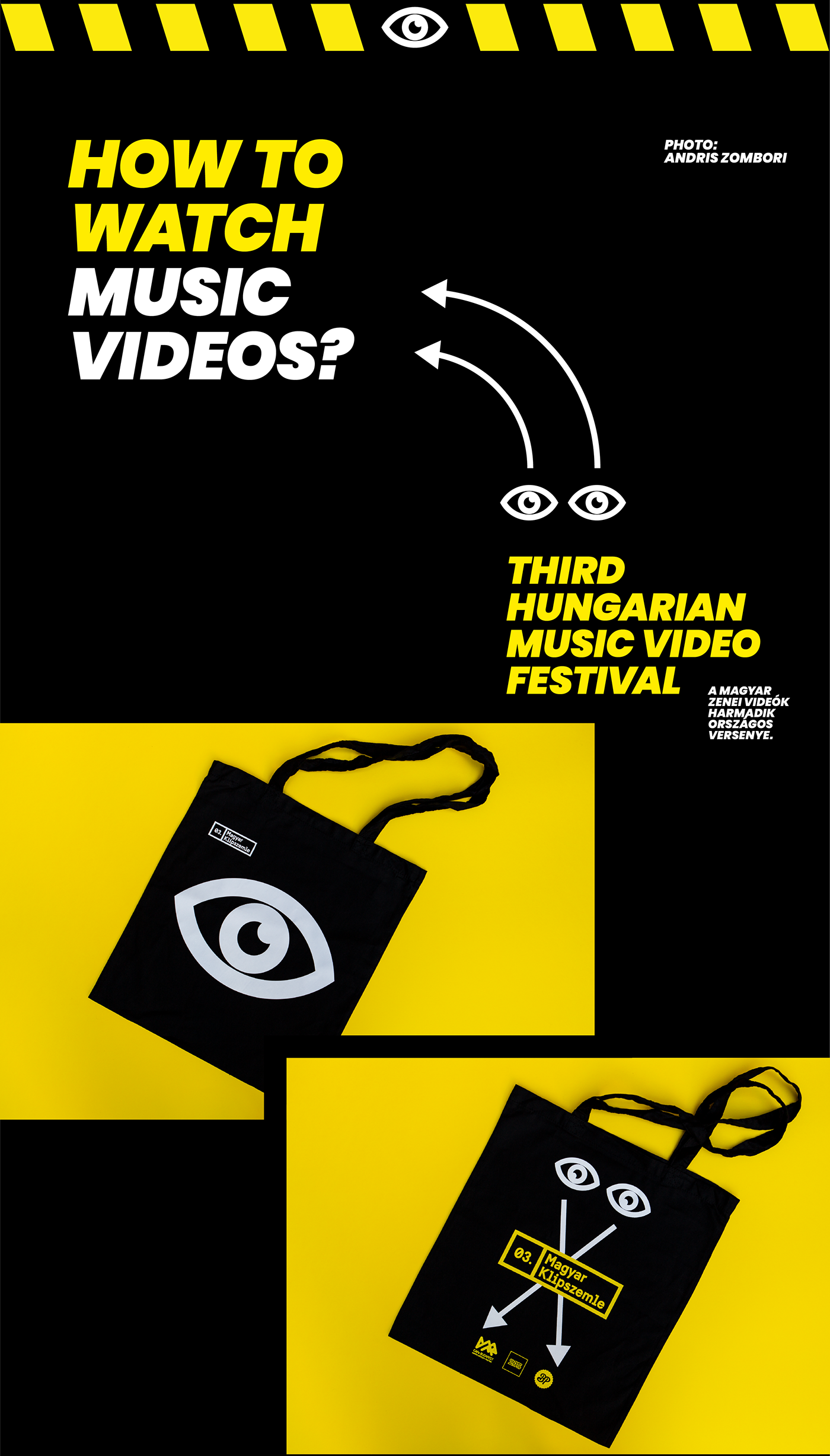 music video festival identity branding  minimal magyarklipszemle gif yellow black ArtDirection