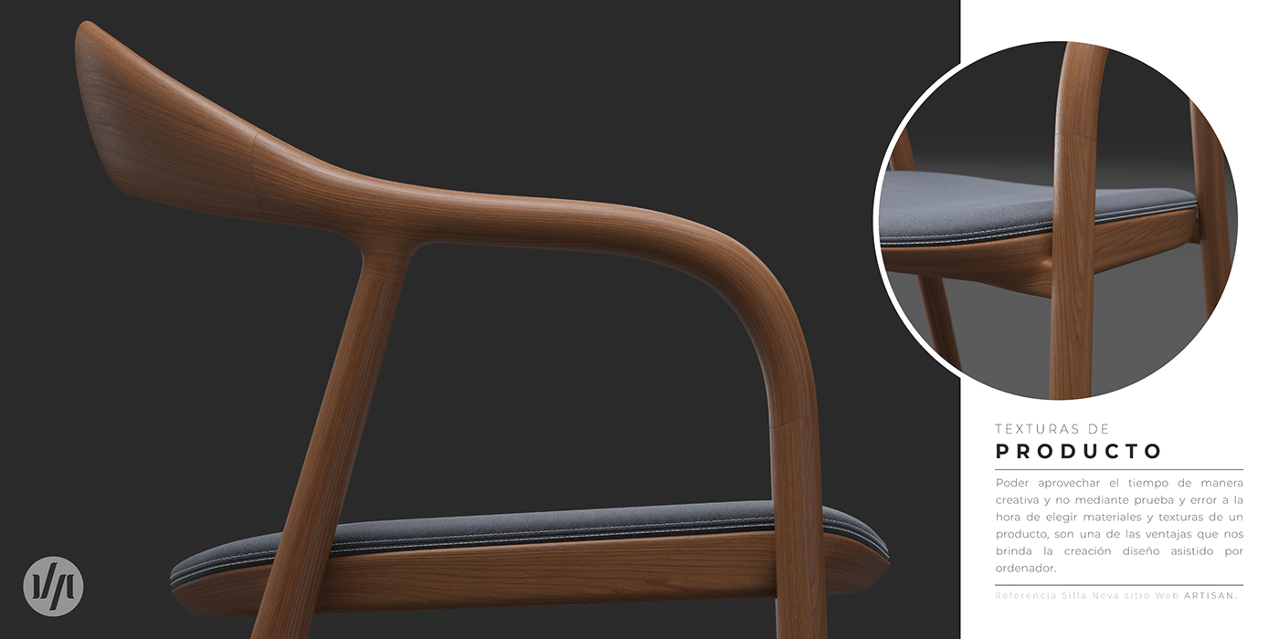 3d modeling 3dsmax product design  Render visualization chair fabric madera texture wood