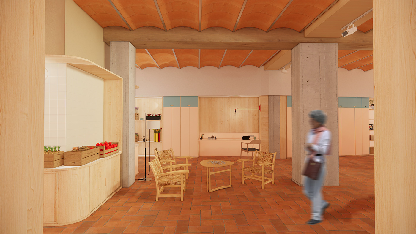 intergenerational Render 3D architecture garden Elderly people design Interiorismo