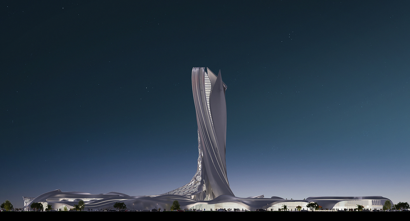 futuristic modern High Tech architecture Render visualization Rhino cad Futuristics city organic lines
