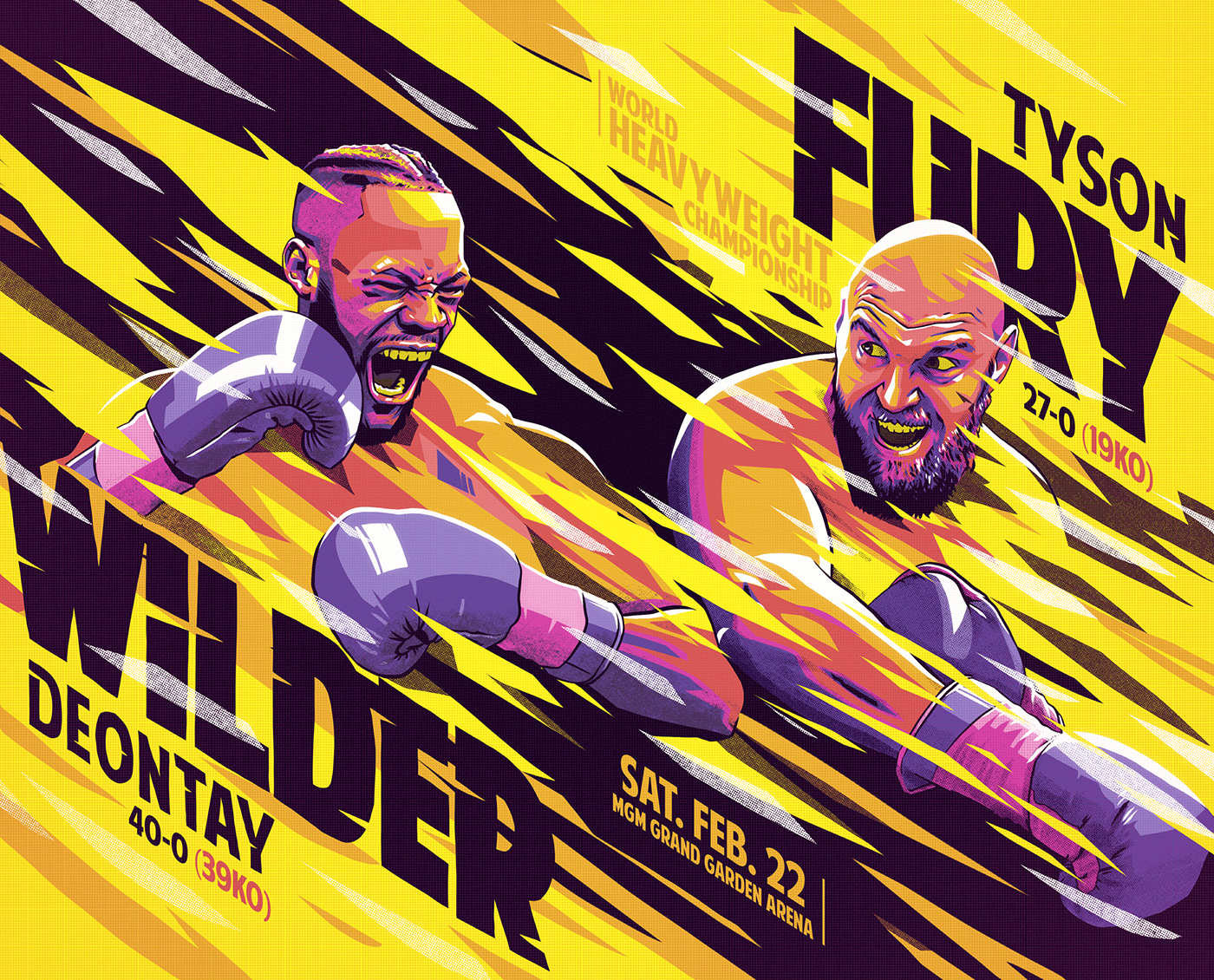 Boxing fight fury ILLUSTRATION  poster purple sport WBC Wilder yellow