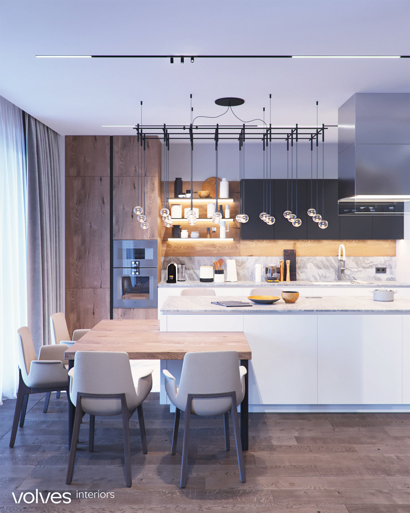 interior design  corona renderer apartament living room kitchen bathroom leicht Minotti poliform vibia