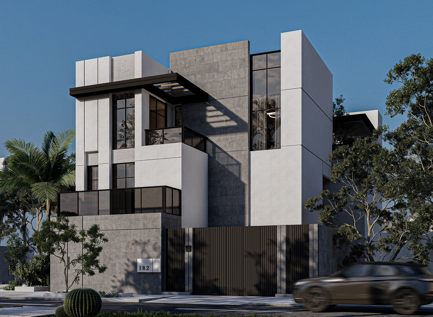 Outdoor Landscape architecture modern Render 3D exterior visualization Elevation facade