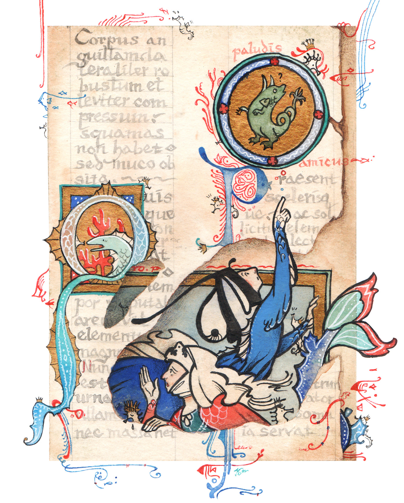 book illustration TRADITIONAL ART kidlitart historical mermay mermay mermay2023 childrenbook medieval manuscript