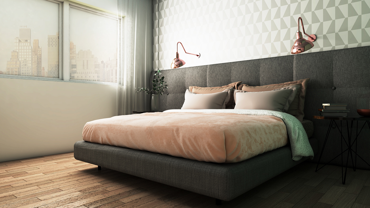 architecture interior design  bedroom Scandinavian room modern contemporary apartment home pink