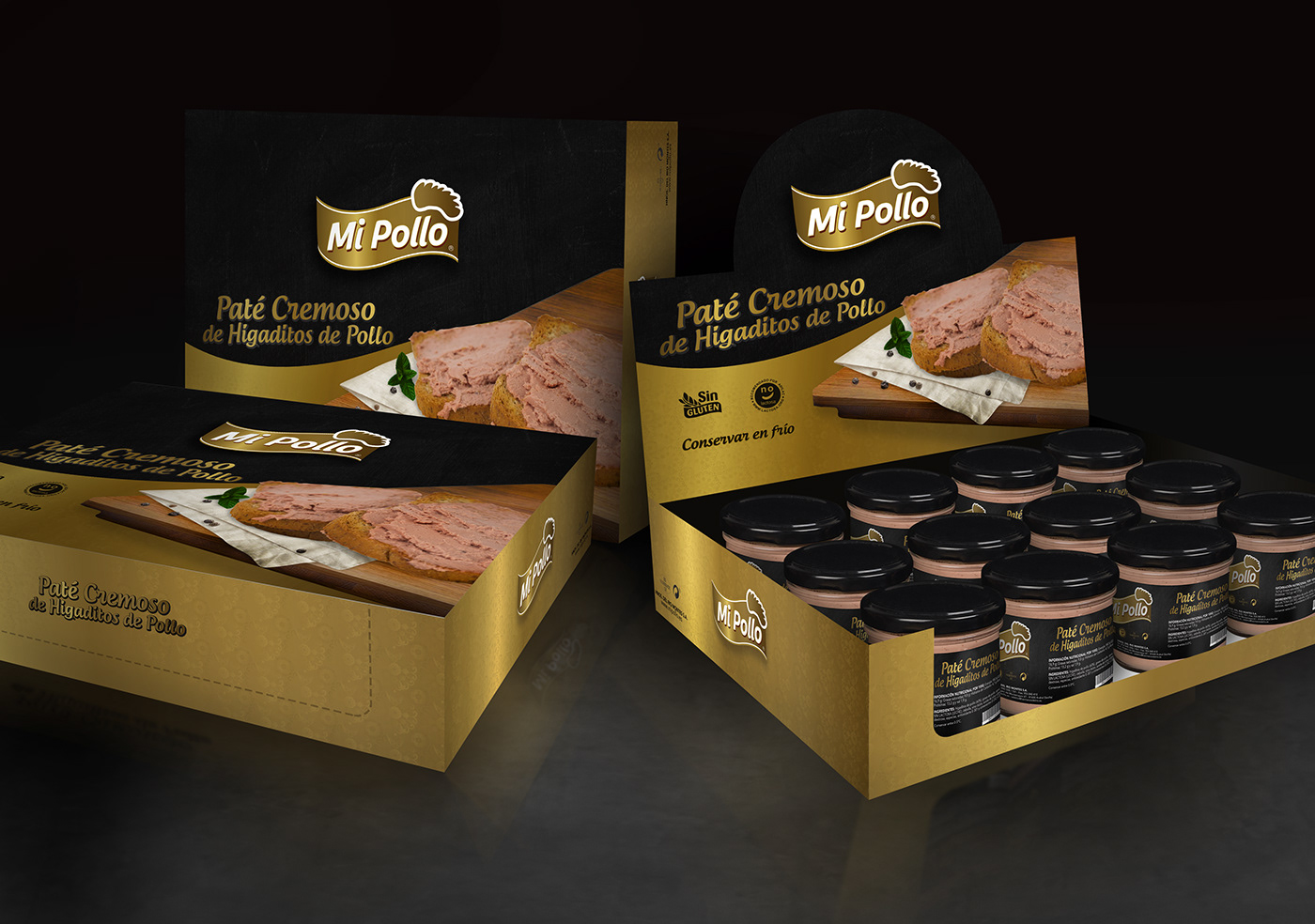 carne pate Packaging diseño gráfico ilustracion photoshop Tarro negro dorado oro