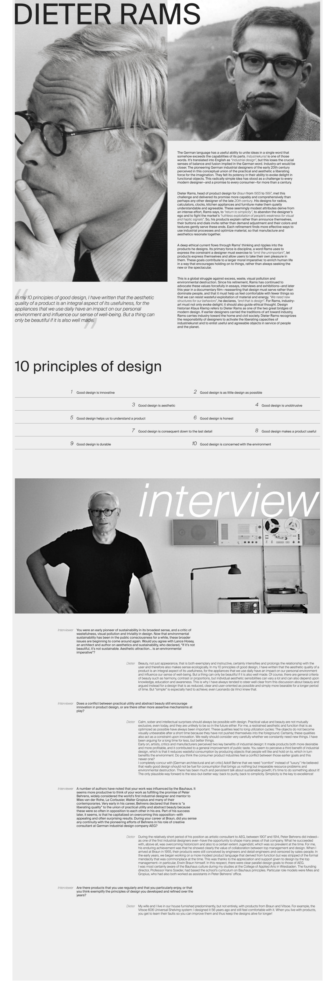 text Graphic Designer Dieter Rams typography   longread person Web Design  ux/ui Website landing page