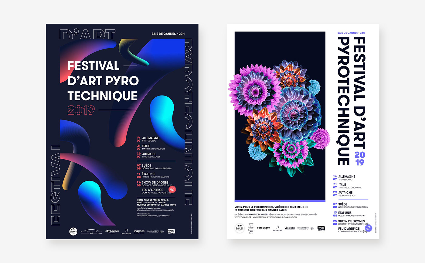 Cannes fireworks poster Flowers colors festival