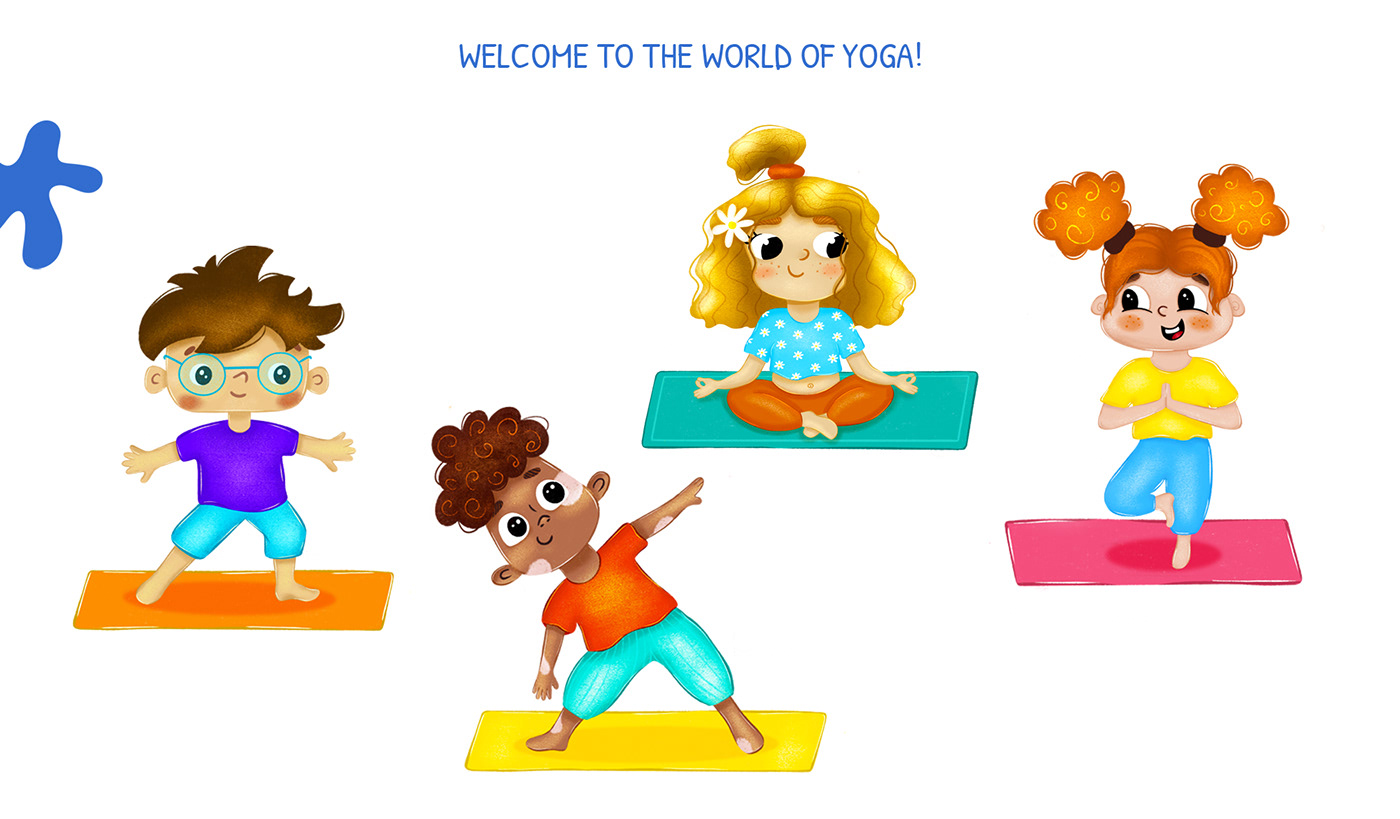 children illustration Mascot app design stickers yoga app English School language school