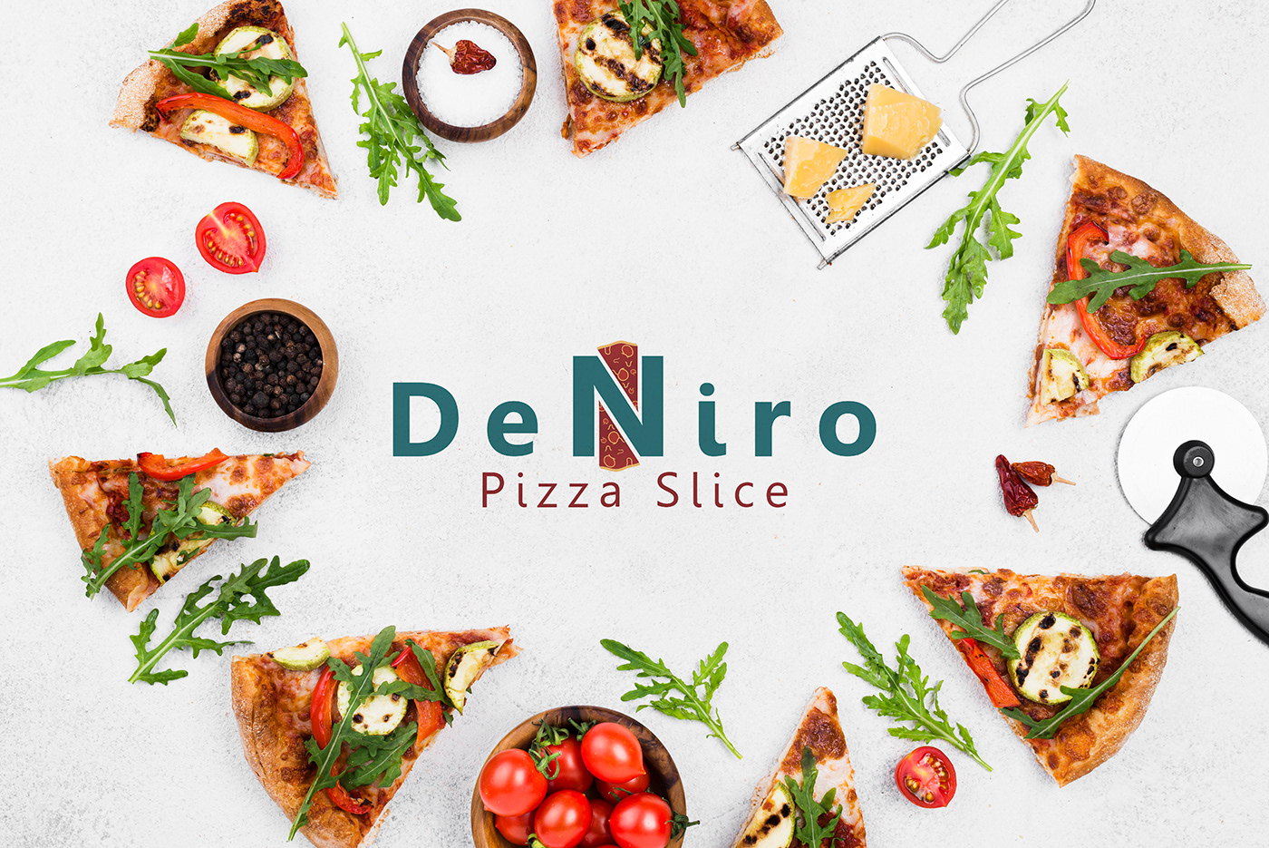 branding  DENIRO logo Pizza pizza slice rebranding