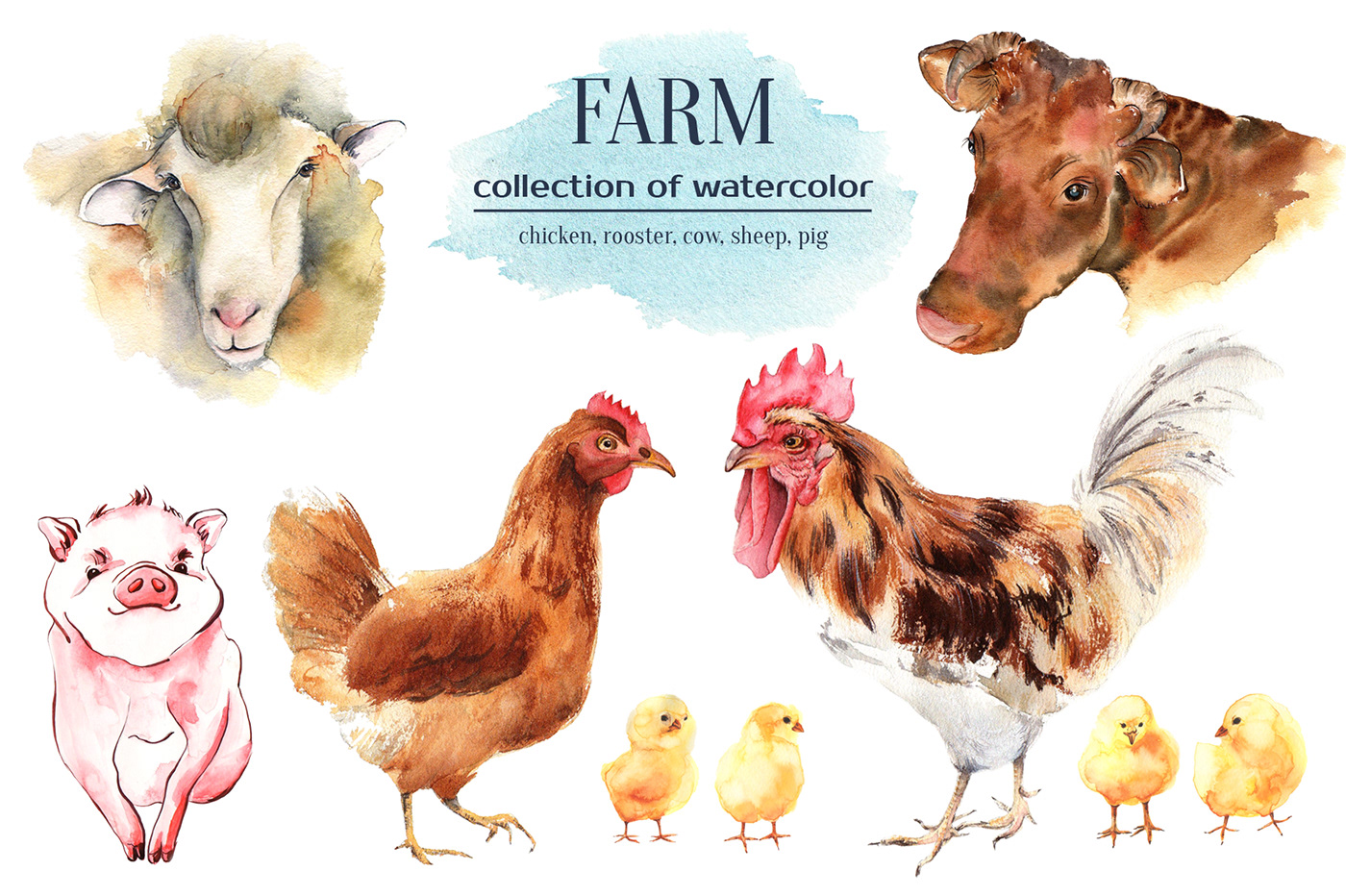 from Farm animals watercolor collection