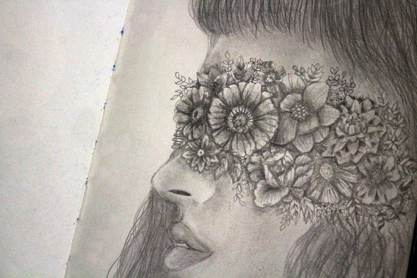desenho draw female Flores flower hair illustração realista realistic woman
