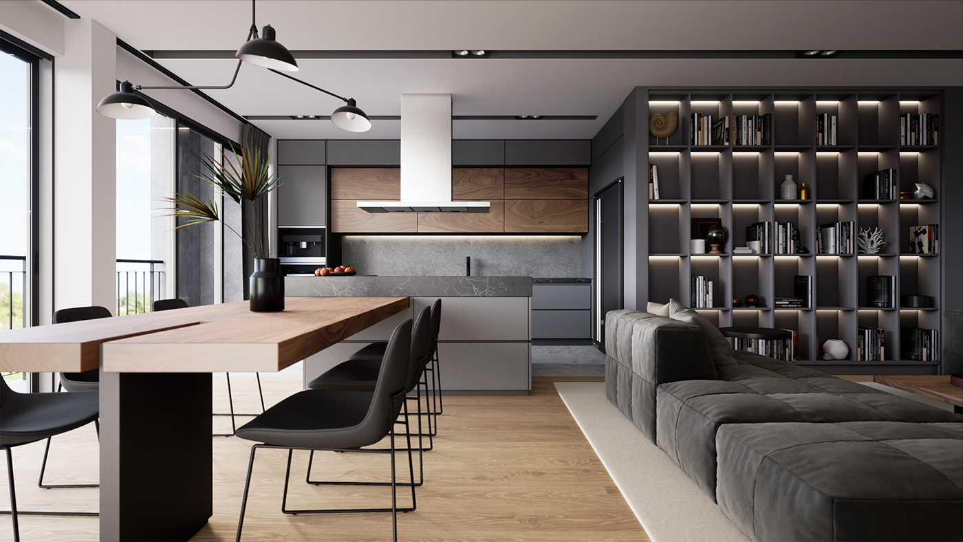 Interior Unreal Engine 4 Kitchen living room apartment arhiteach Mocca Architects