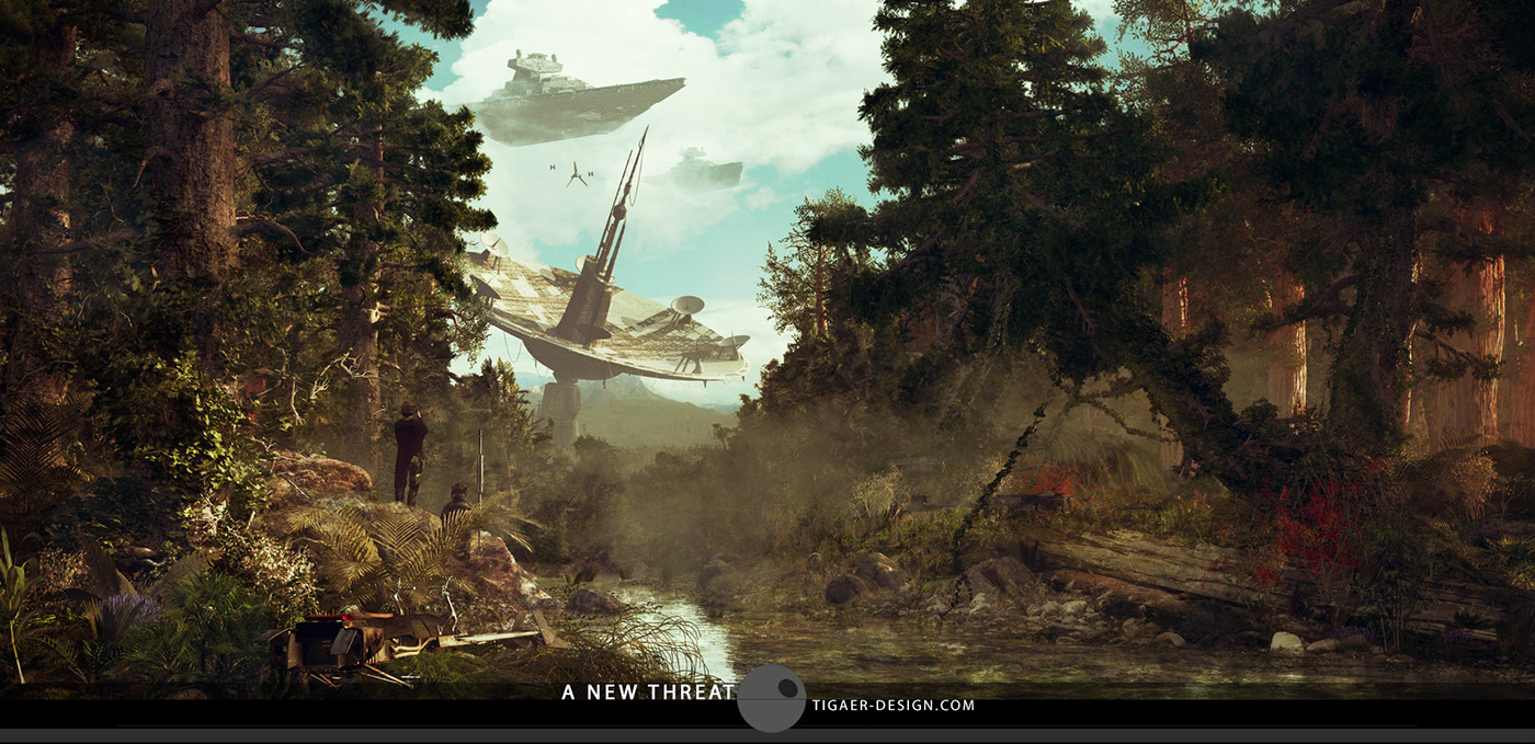 Scifi science fiction 3D 2D compositing forest Nature Matte Painting environment concept